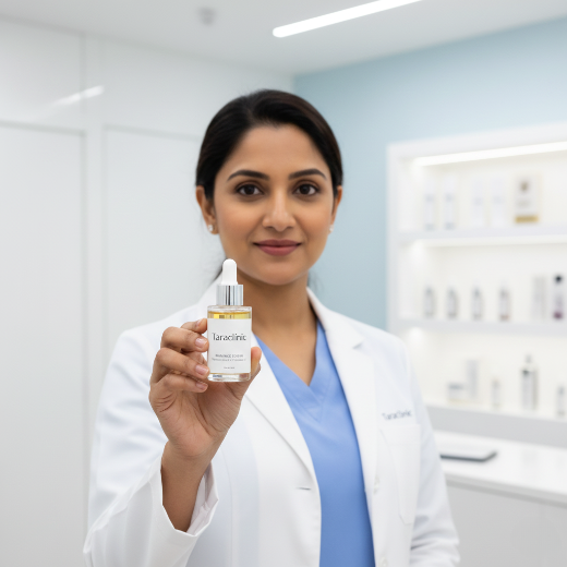 dermatologist holding tara clinic serum